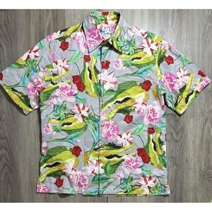 Sayulita Shirt Factory Tropical Croc‎ Print Men's Button Front Hawaiian Shirt M
